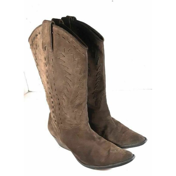 Guess Shoes - GUESS Womens Sandelion Cowboy Boots Brown Block Heels Leather Pull Ons 9.5 M